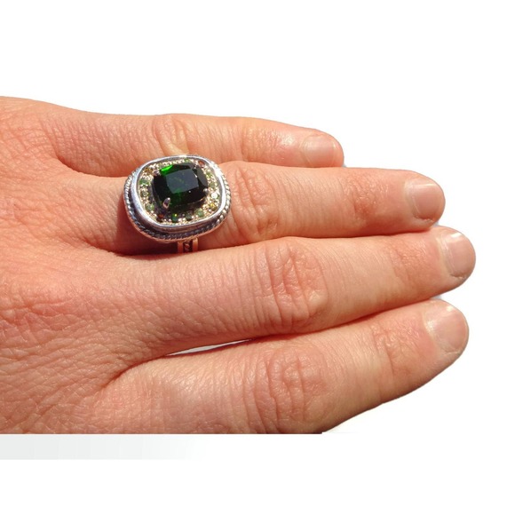 Unique Natural Chrome Diopside Ring With Demantoid Garnets Sterling Silver Sz 7 - Picture 2 of 10